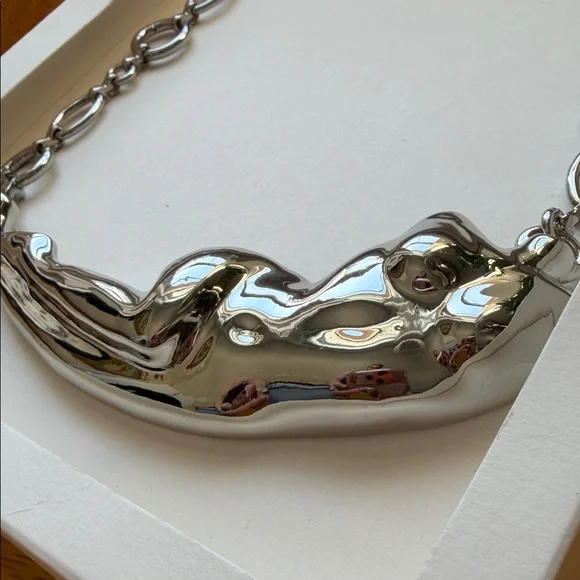 Zara Abstract Sculptured Torso Body Silver Chain Link Necklace Bold Artsy NWT - Picture 3 of 12